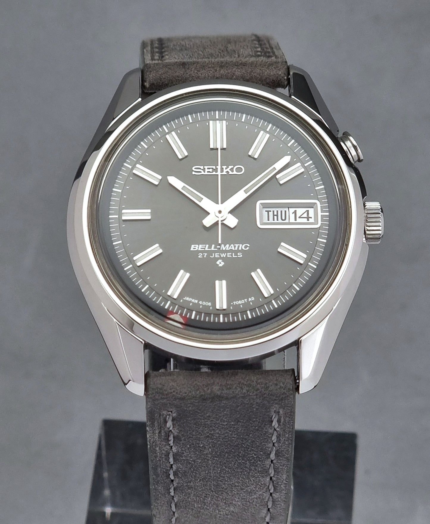 Vintage Seiko Alarm Watch Bell-Matic 4006-7012 Grey Dial 1971