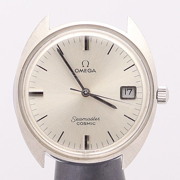 Silver Omega Seamaster Cosmic watch on a white background