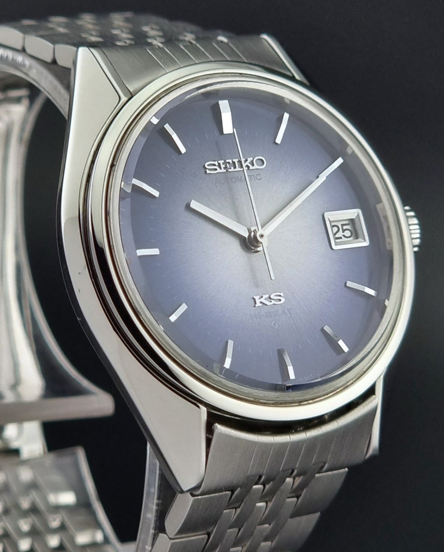 King Seiko watch with a blue dial on a dark background