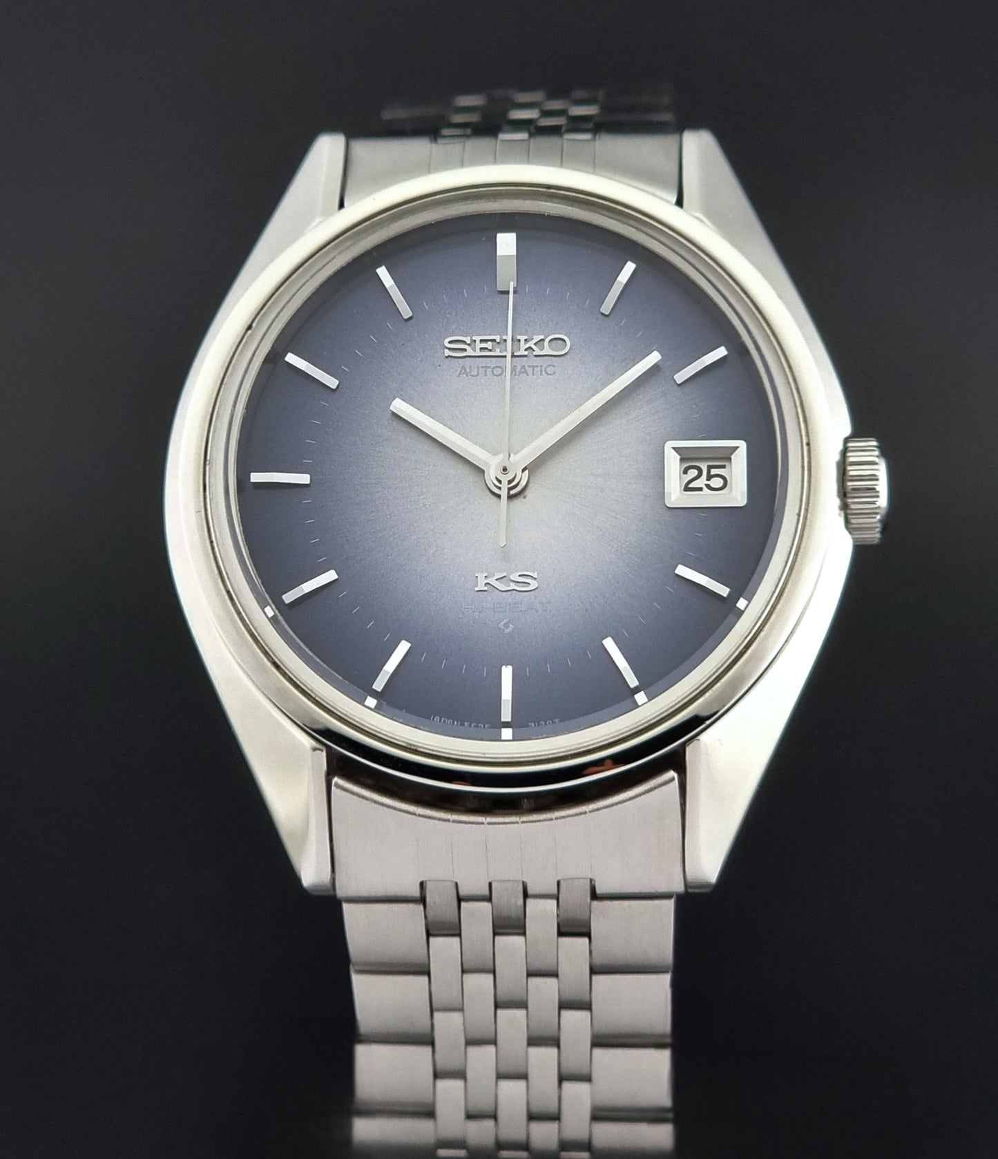 King Seiko watch with a blue dial on a black background