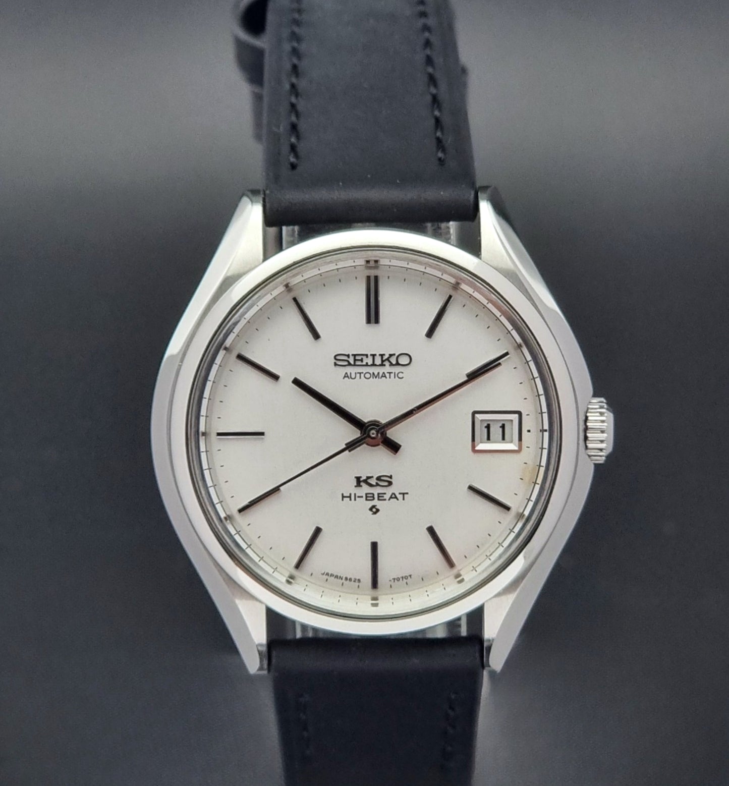 Vintage King Seiko Wristwatch 5625-7120 on a black strap front view