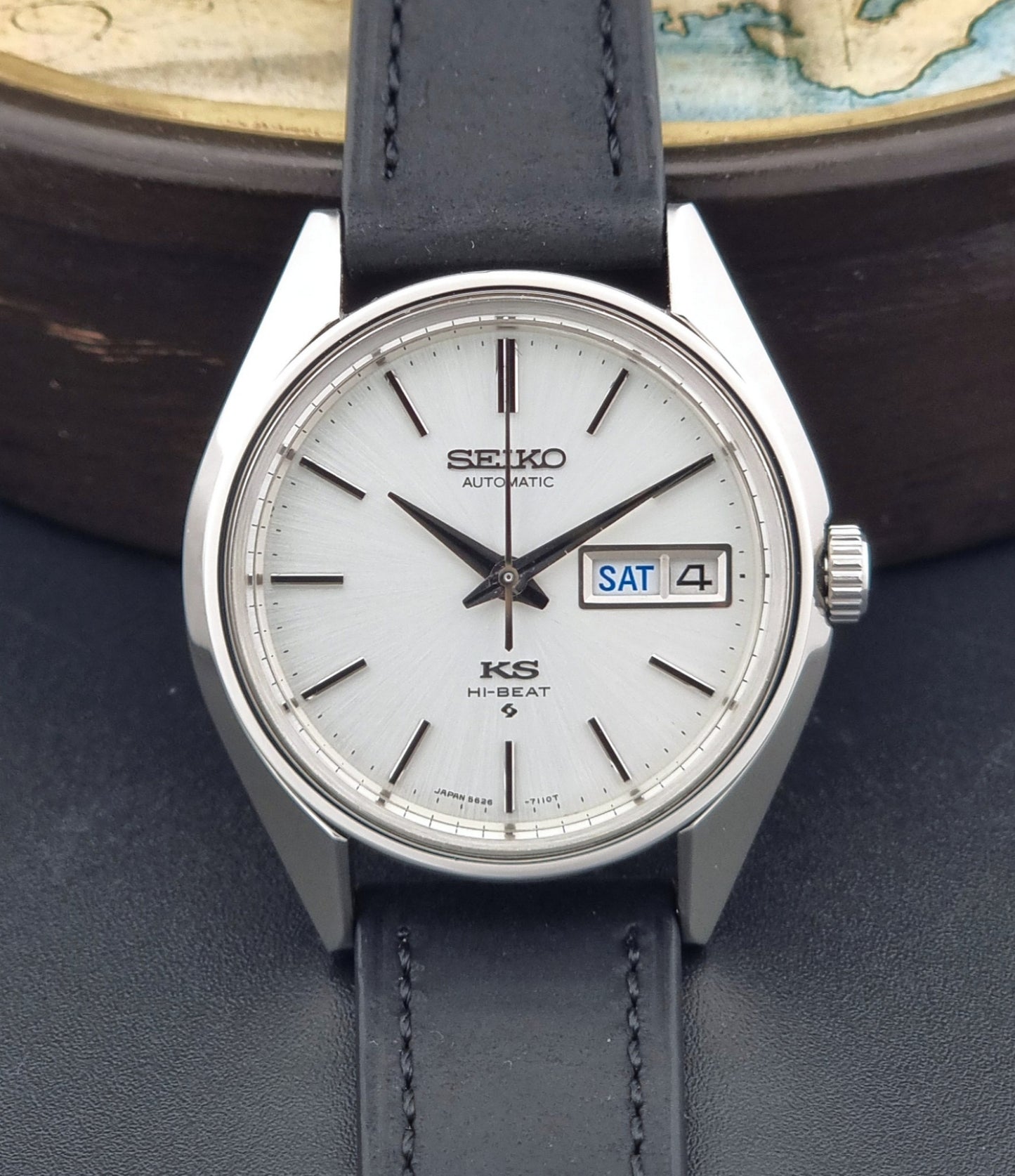 Vintage King Seiko Wristwatch 5626-7110 on a black strap