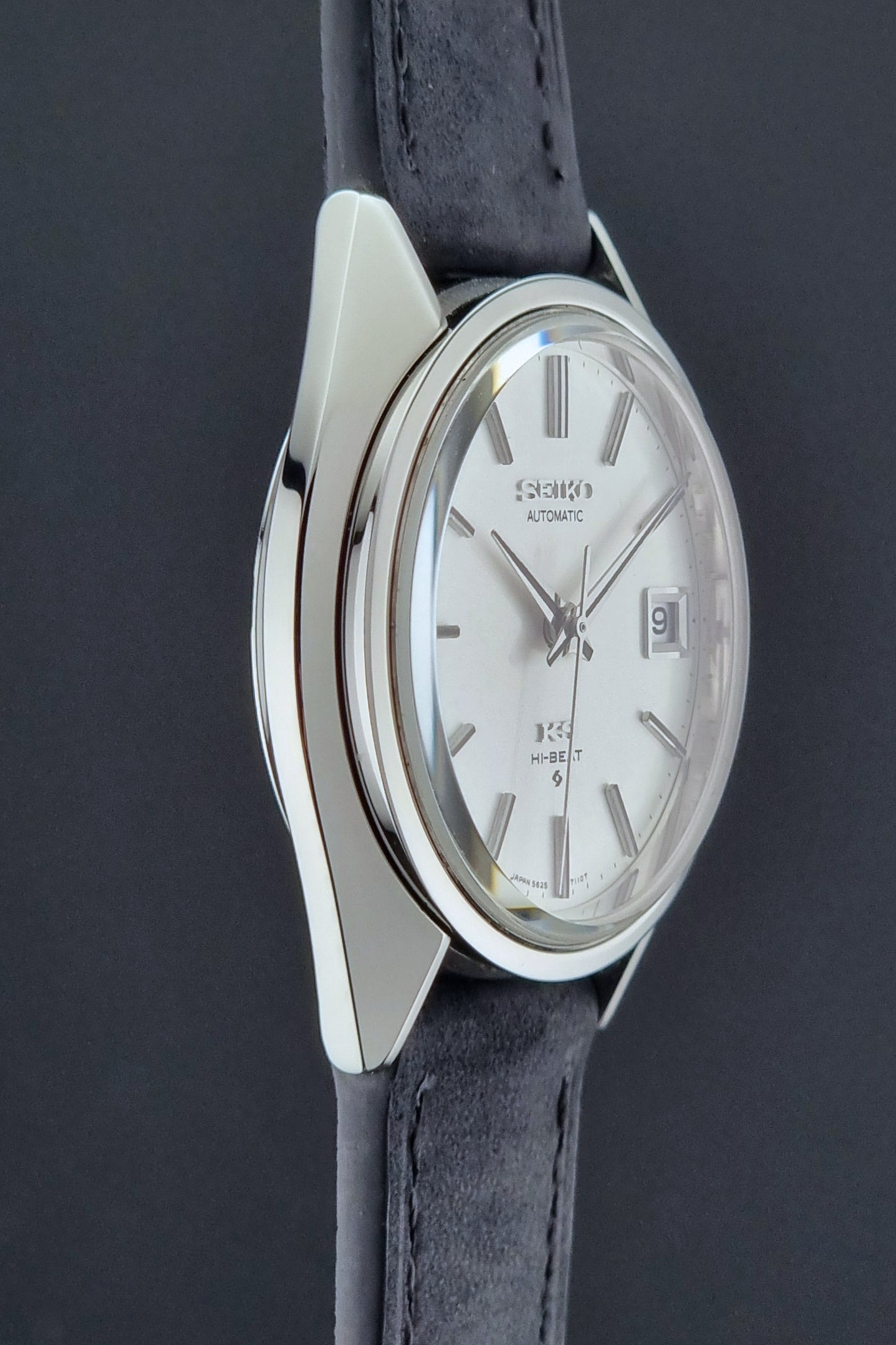 Vintage King Seiko watch with a white dial side view