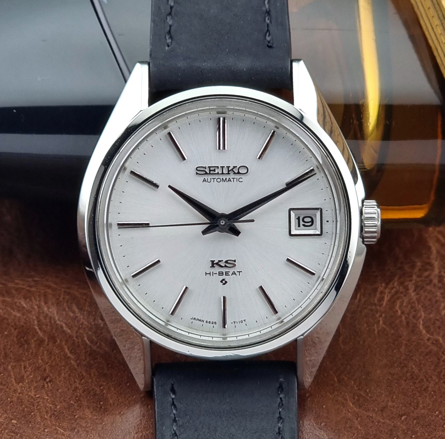 Vintage King Seiko watch with a white dial close up