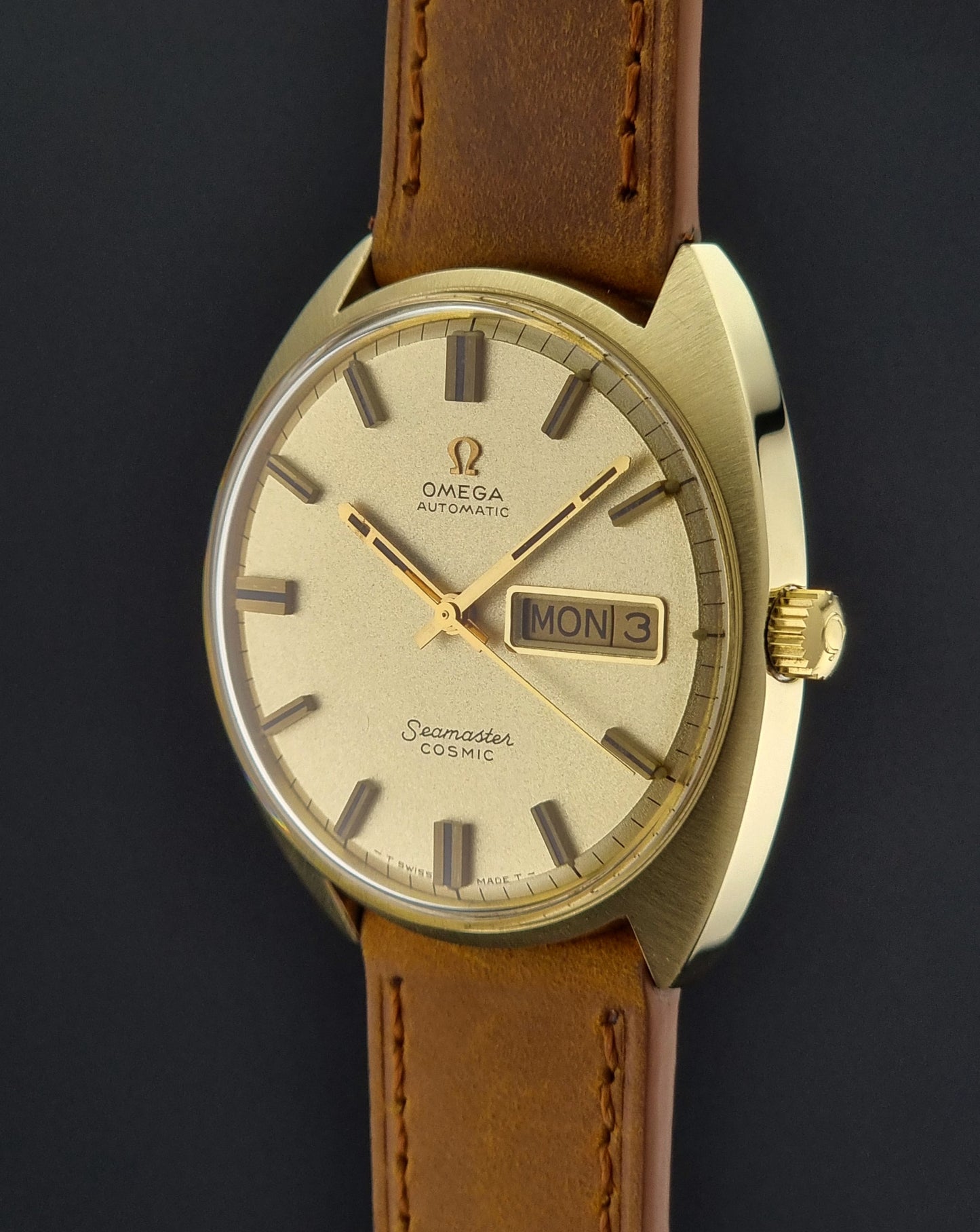 Omega Seamaster Cosmic 166.036 Watch Vintage 1970 Gold capped Day Date