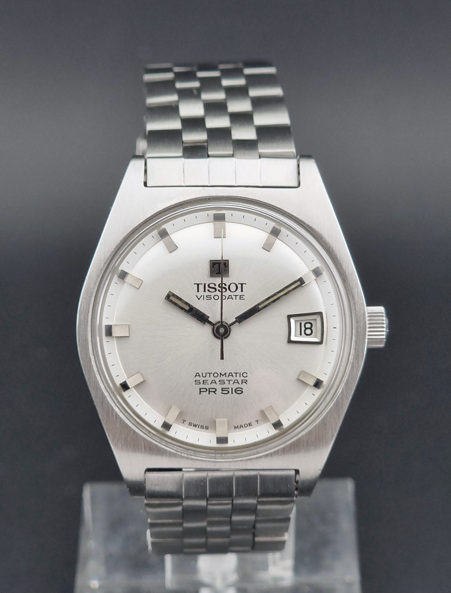 Tissot Seastar Visodate watch on a dark background