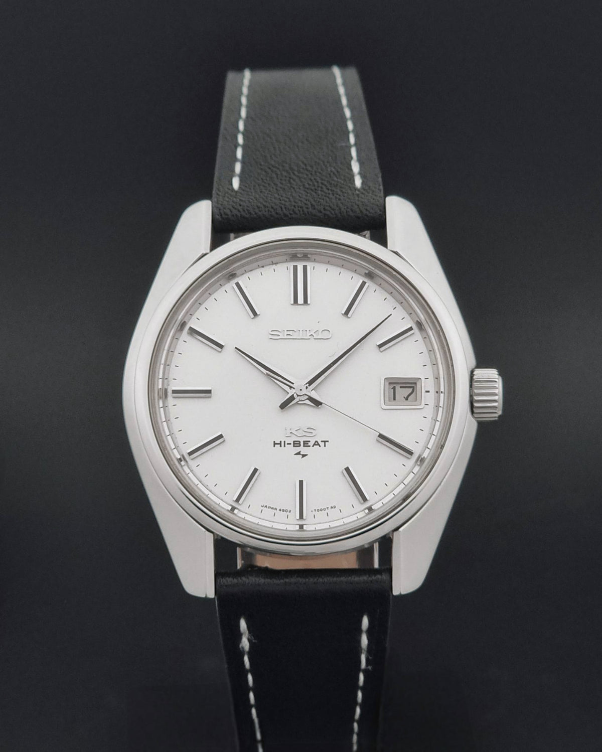 Vintage King Seiko 4502-7001 silver dial 1971 – dial and case front view