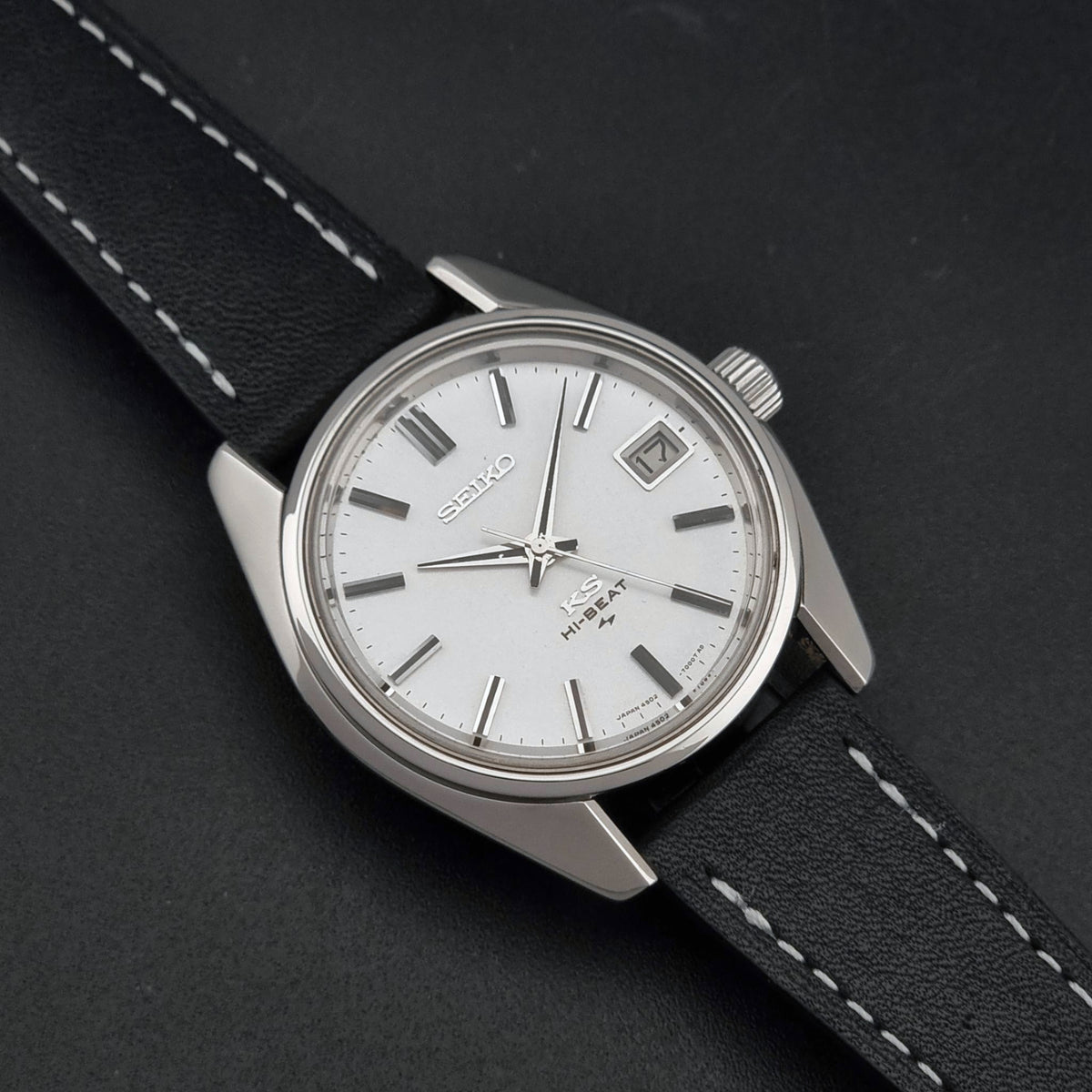 Vintage King Seiko 4502-7001 silver dial 1971 – dial and case front view