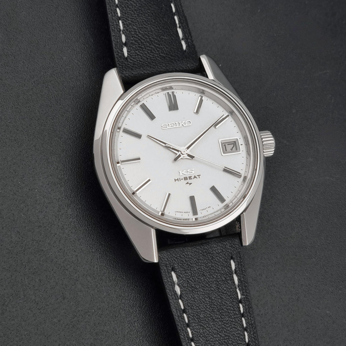 Vintage King Seiko 4502-7001 silver dial 1971 – dial and case front view