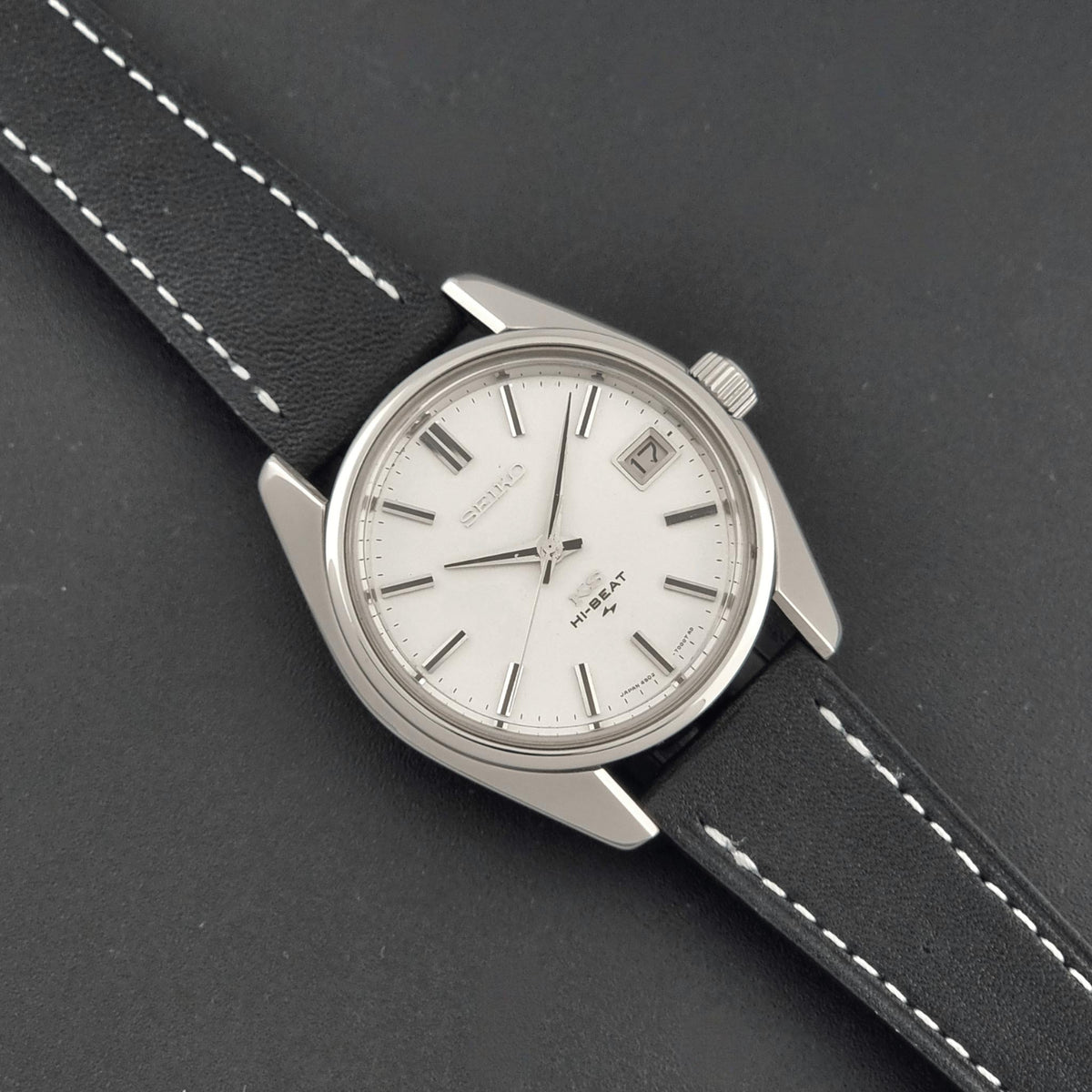 Vintage King Seiko 4502-7001 silver dial 1971 – dial and case front view