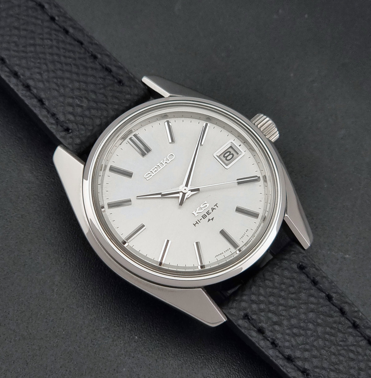 Vintage King Seiko 4502-7001 silver dial 1972 – dial and case front view