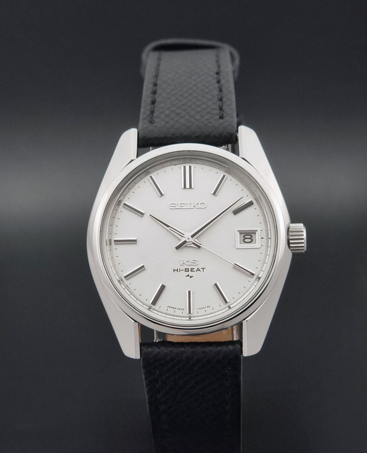 Vintage King Seiko 4502-7001 silver dial 1972 – dial and case front view