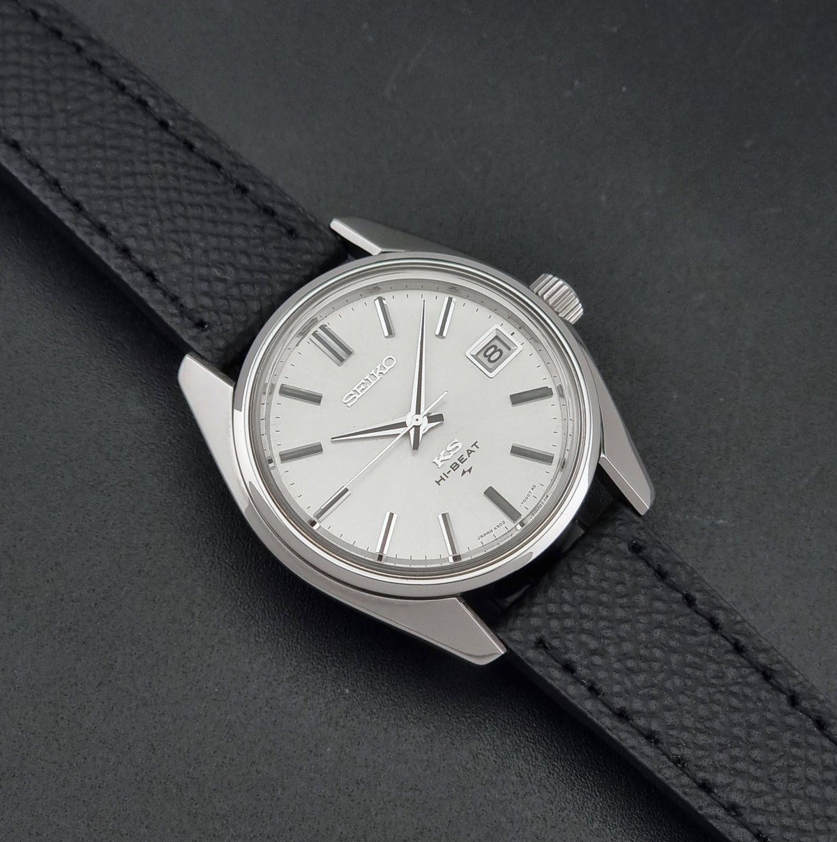 Vintage King Seiko 4502-7001 silver dial 1972 – dial and case front view