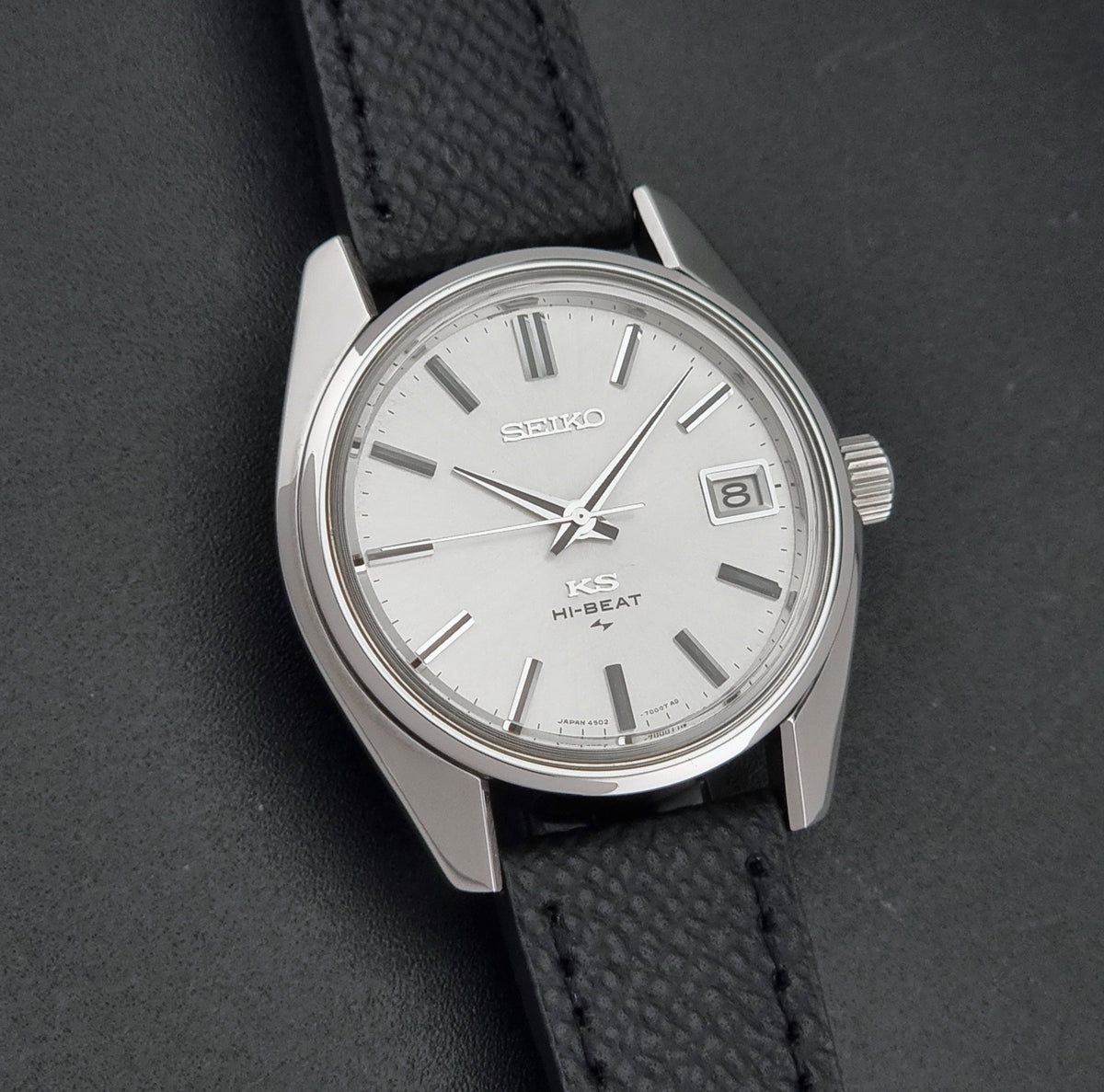 Vintage King Seiko 4502-7001 silver dial 1972 – dial and case front view