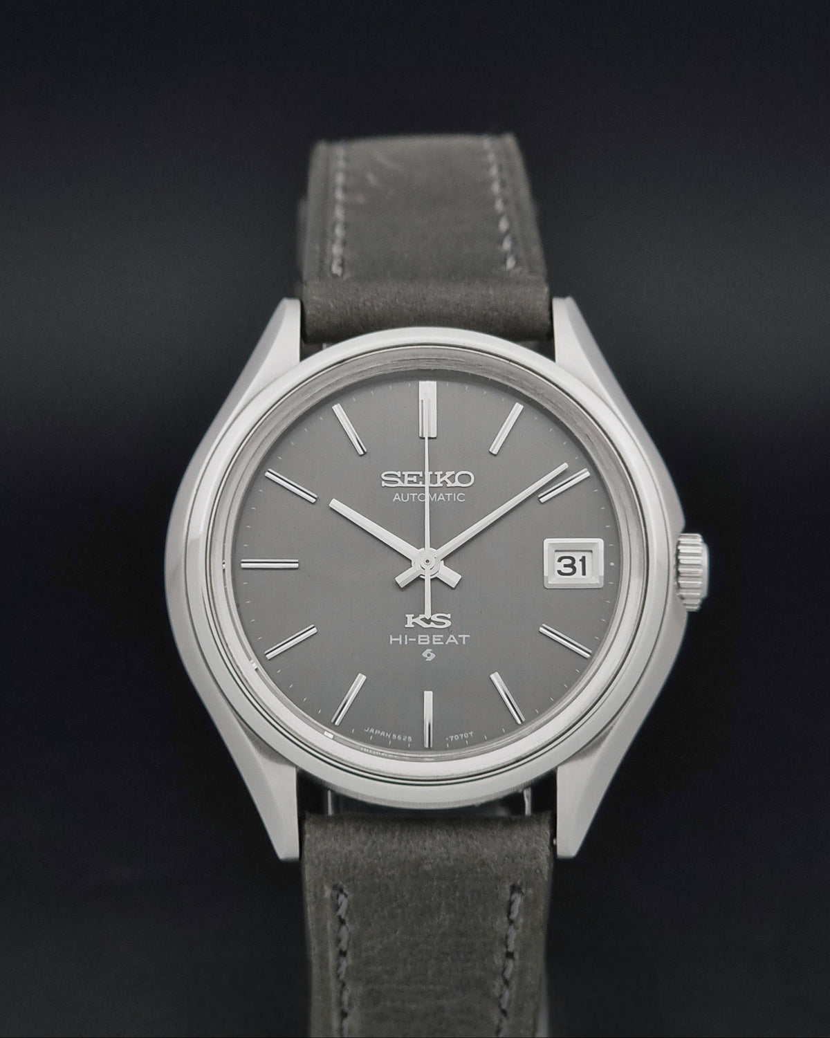 Vintage King Seiko 5625-7120 grey dial 1971 – dial and case front view