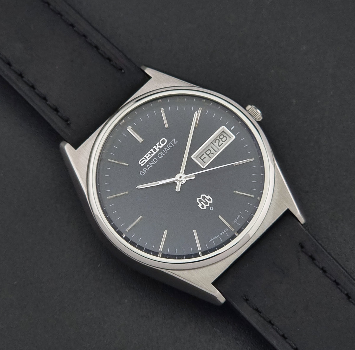 Vintage Seiko Grand Quartz 9943-8030 quartz watch from 1978, angled front view