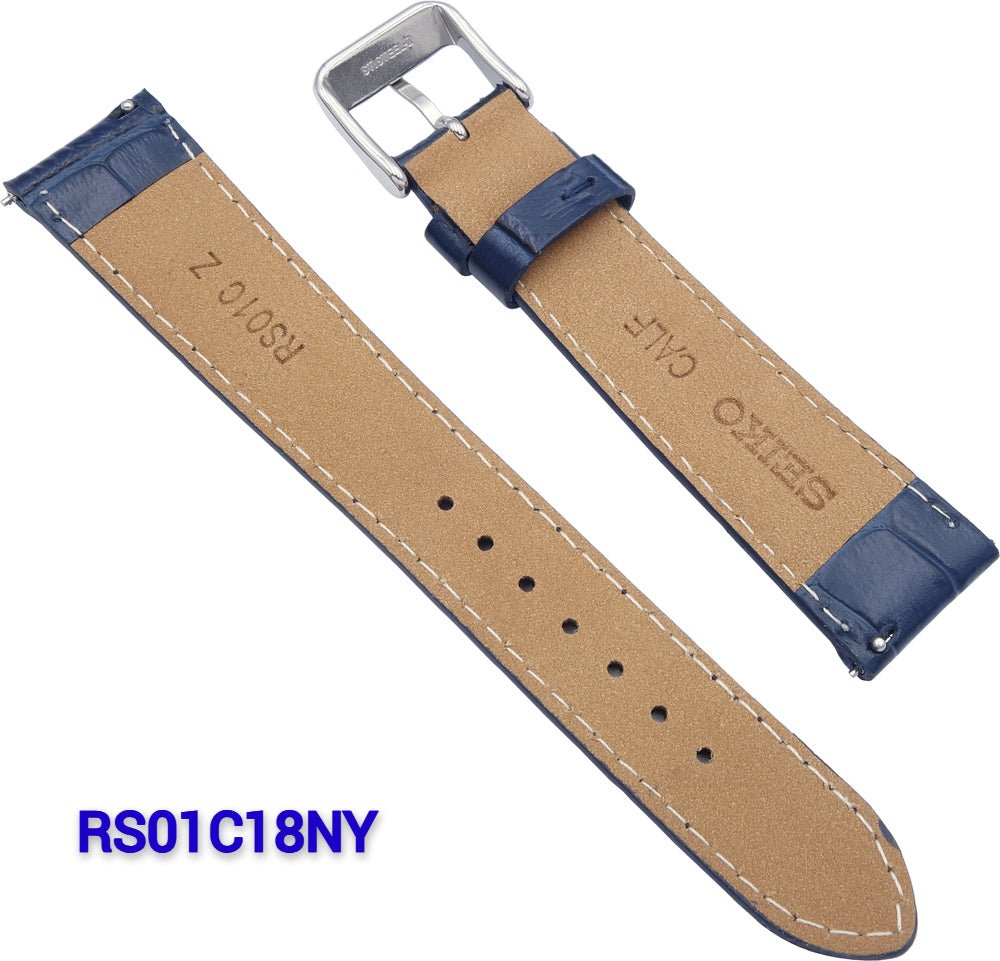 Genuine Seiko Blue Leather Strap 18mm RS01C18NY Quick Release - Past2PresentWatches - Watch Strap - back