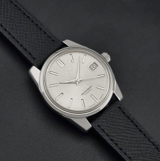 1967 vintage Grand Seiko 5722-9991 Self-dater watch; full front view showing the dial, hands and case