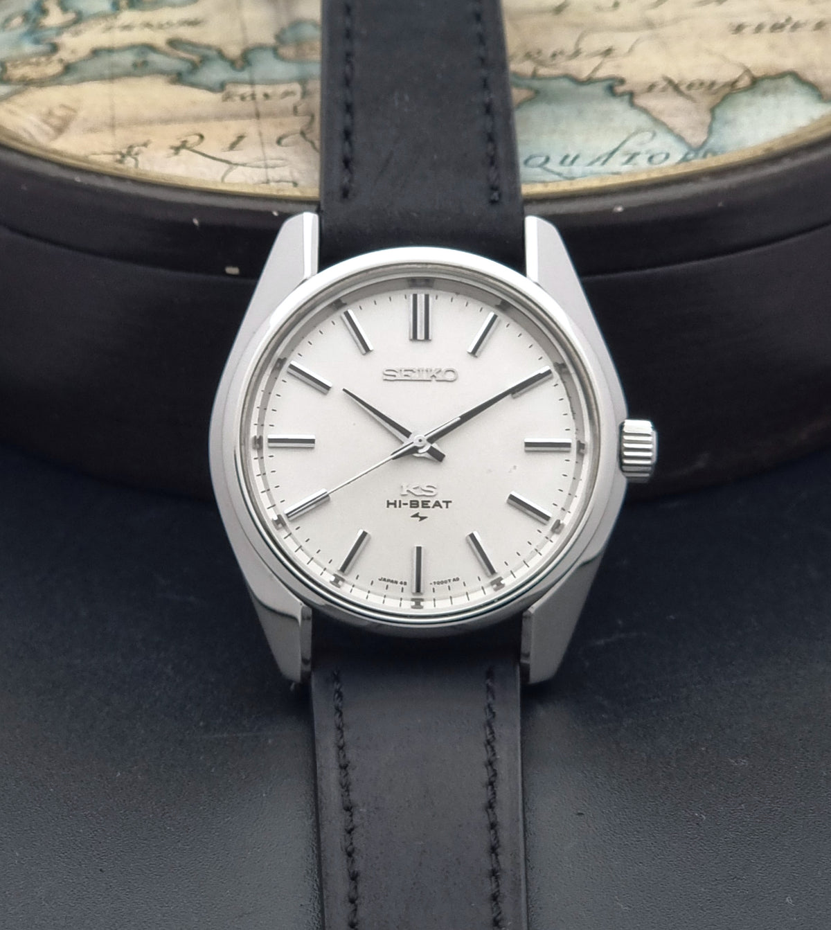 1971 vintage King Seiko 45-7001 Hi-Beat watch; dial view showing the hands, hour markers and dial layout