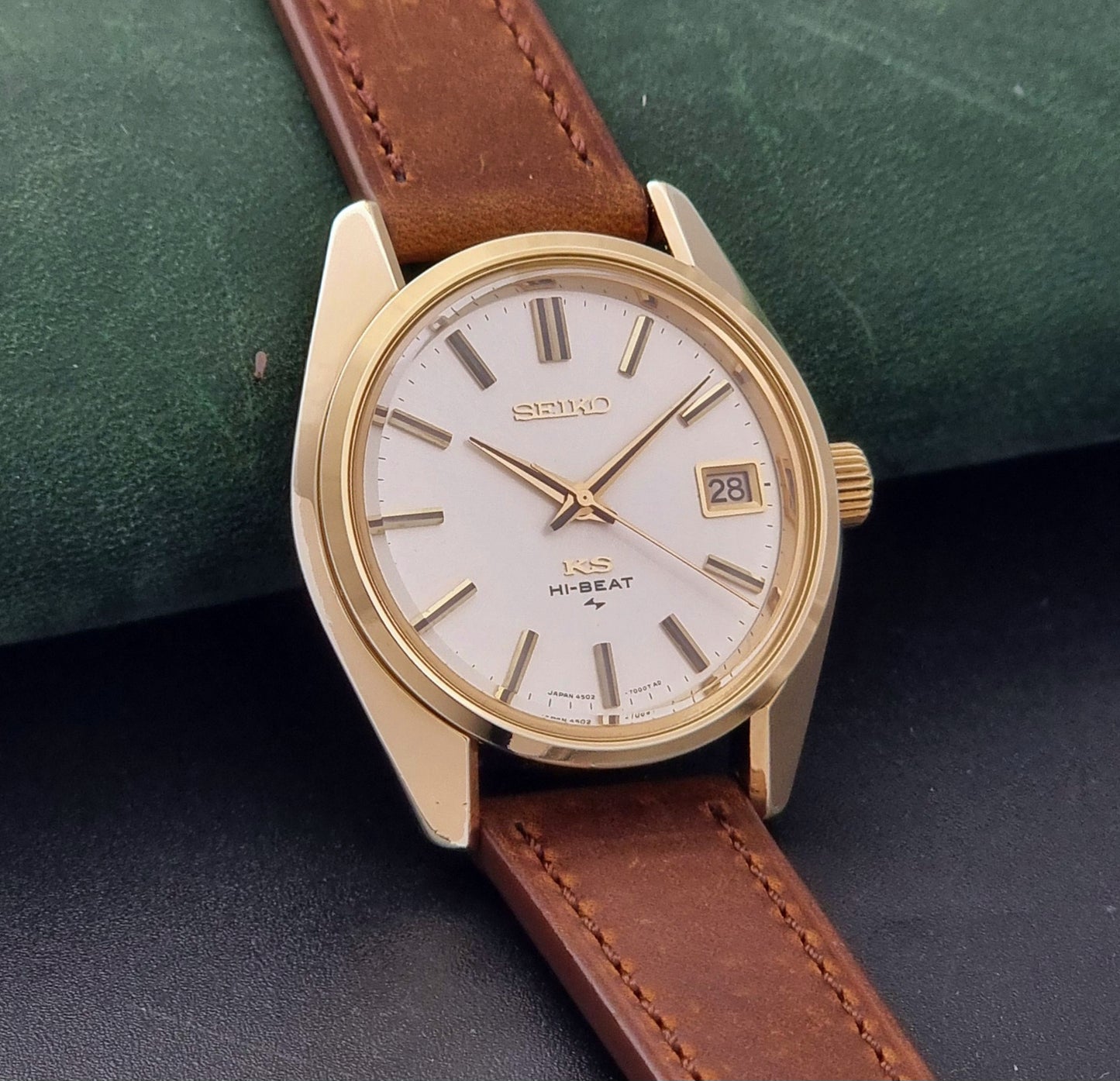 Vintage King Seiko 4502-7001 Wristwatch Hi-Beat 1973 Gold Plate