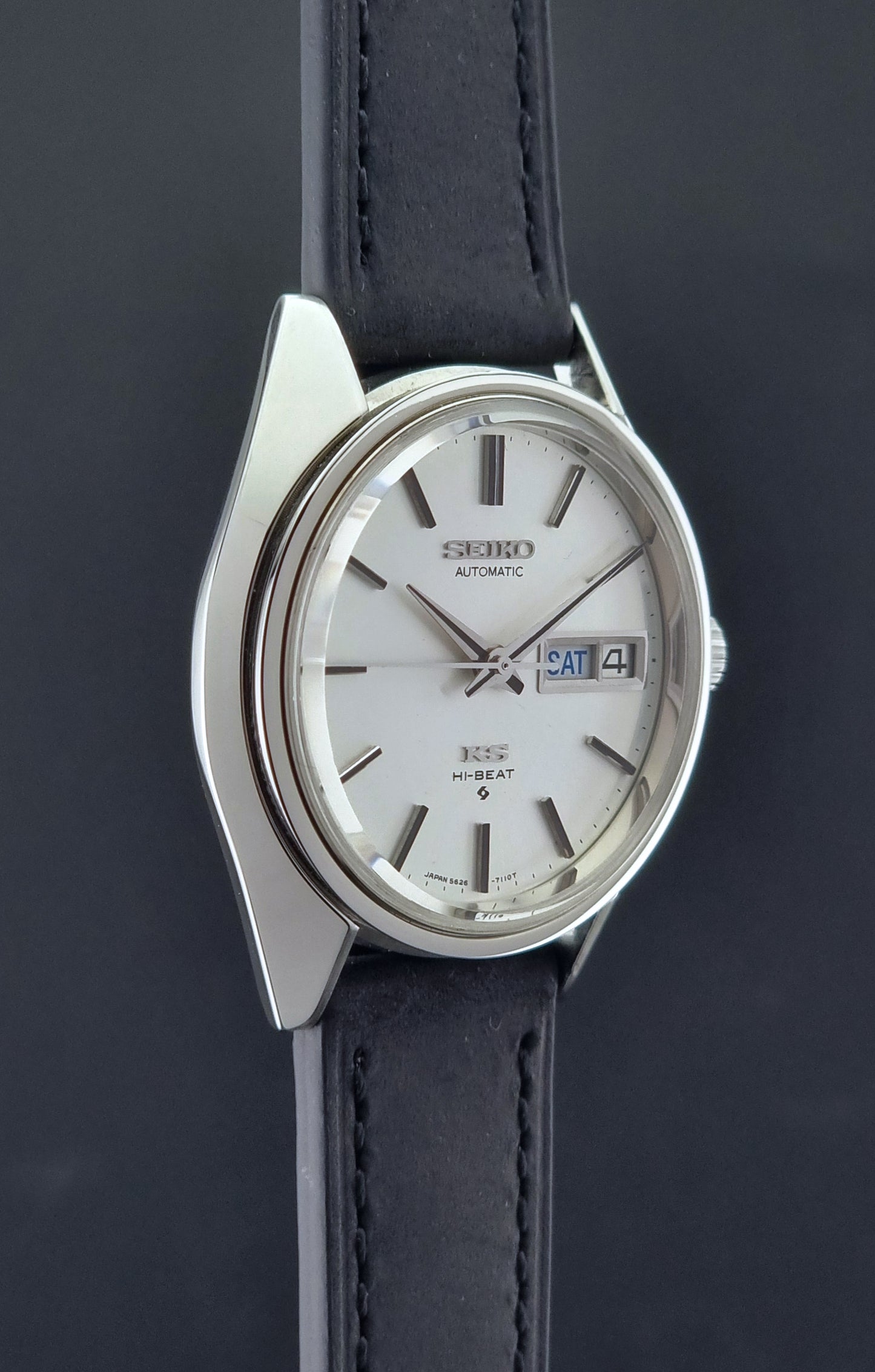 Vintage King Seiko Wristwatch 5626-7110 on a black strap