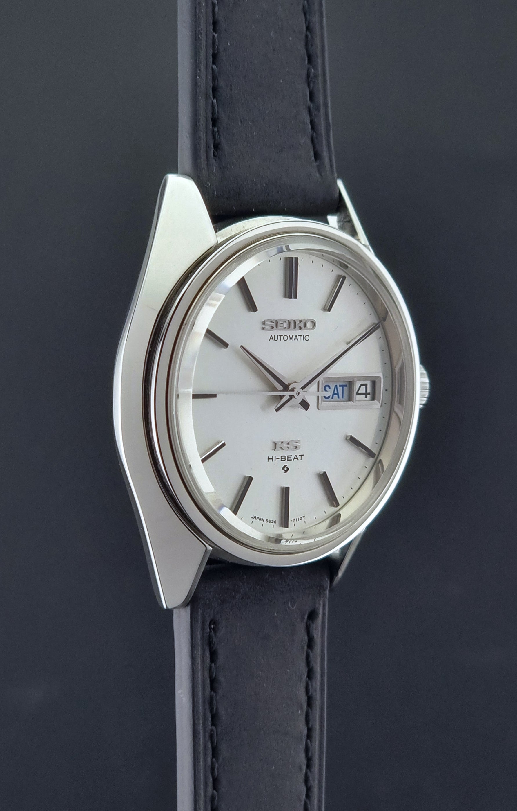 Vintage King Seiko Wristwatch 5626-7110 on a black strap