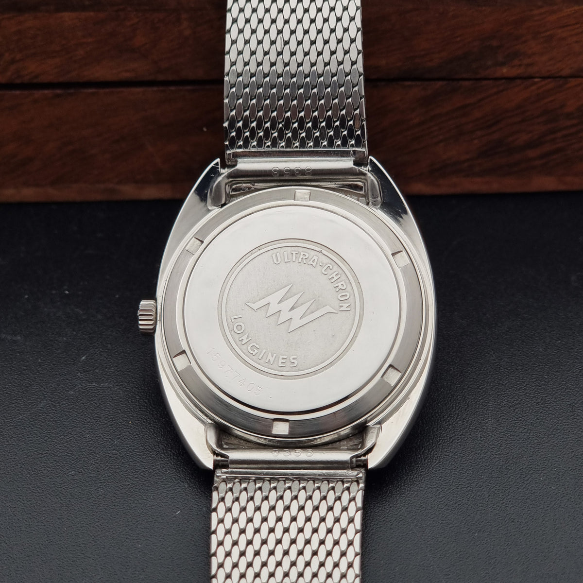 Vintage Longines Ultra-Chron 8317-6 high-beat automatic watch from 1971, caseback view