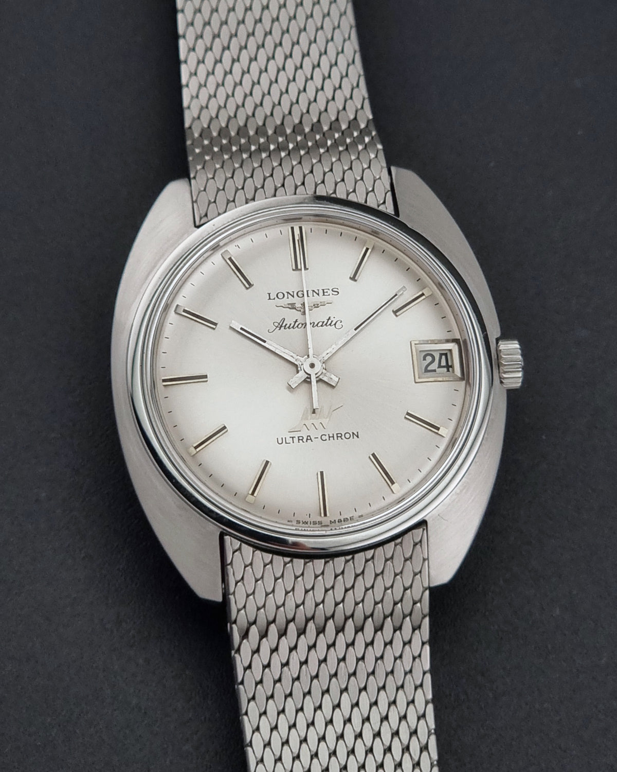 Vintage Longines Ultra-Chron 8317-6 high-beat automatic watch from 1971, angled front view