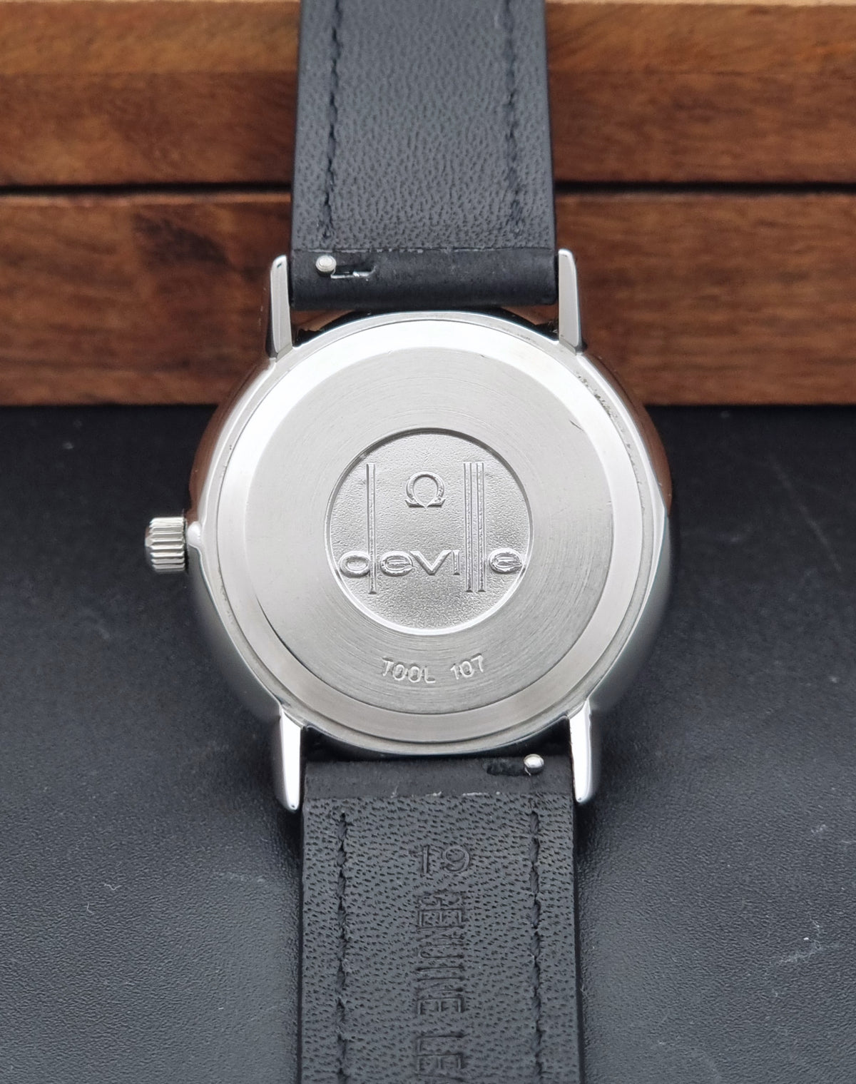 Vintage Omega De Ville 166.0134 automatic watch from 1972, caseback view
