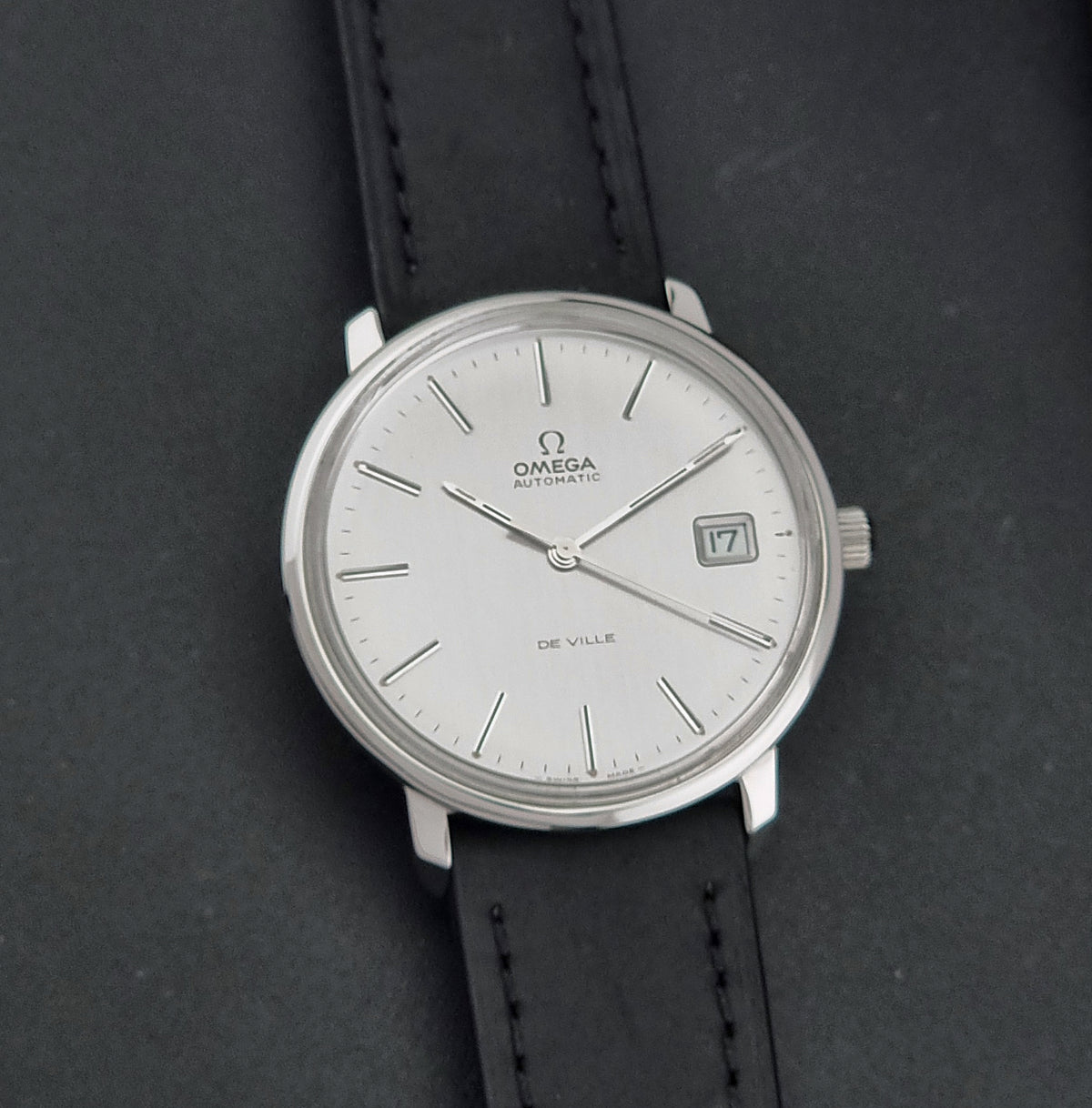 Vintage Omega De Ville 166.0134 automatic watch from 1972, angled front view