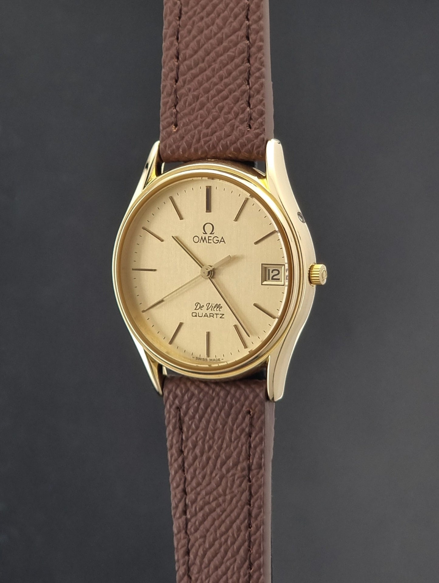 Vintage Omega Quartz De-ville 196.0205 Wristwatch circa 1980 Gold Plate