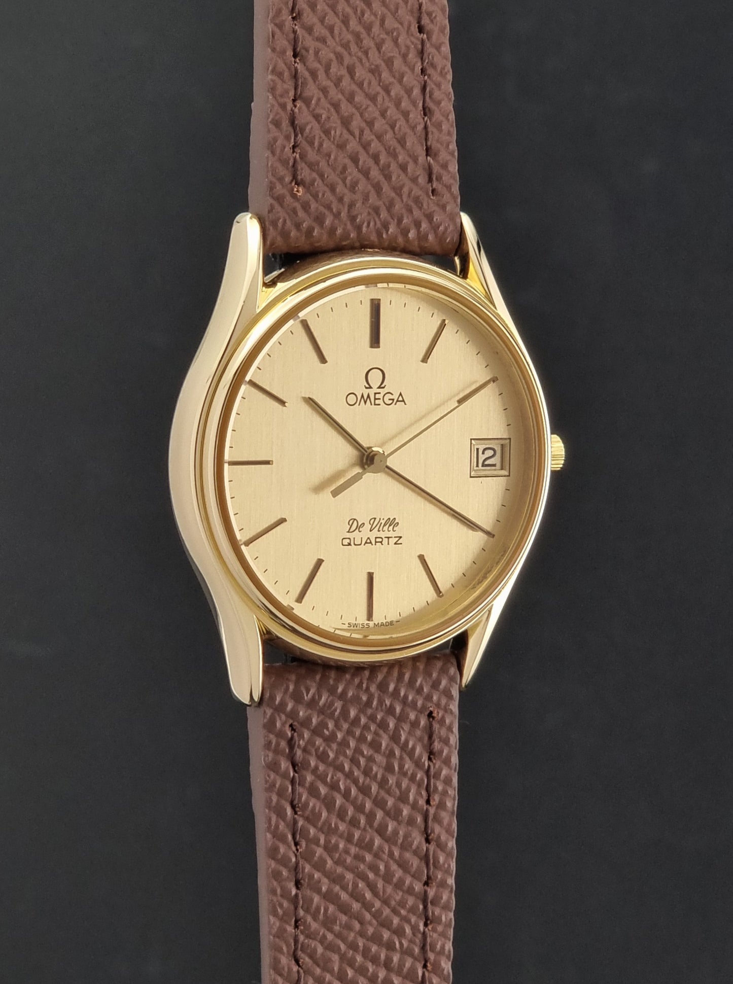 Vintage Omega Quartz De-ville 196.0205 Wristwatch circa 1980 Gold Plate