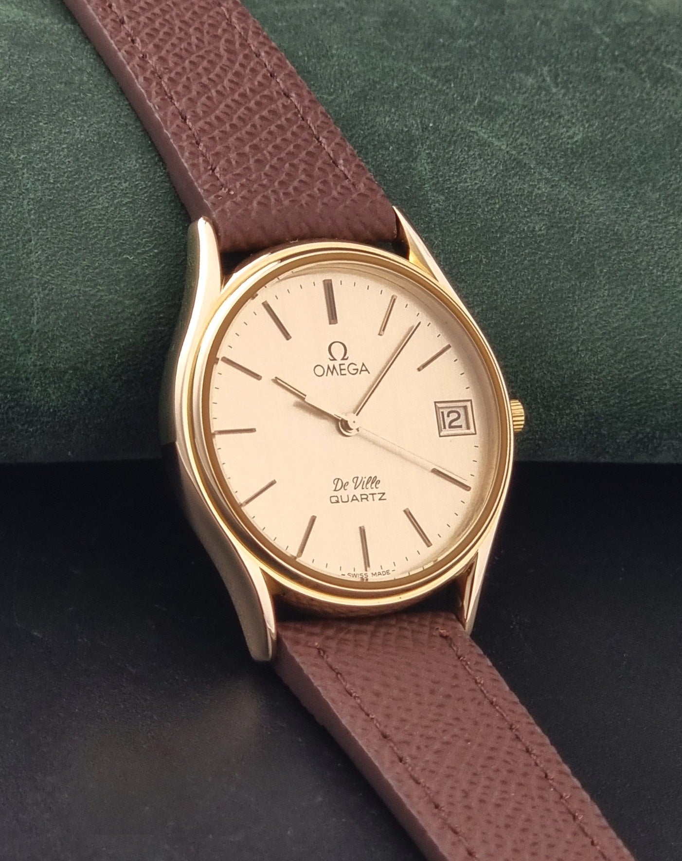 Vintage Omega Quartz De-ville 196.0205 Wristwatch circa 1980 Gold Plate