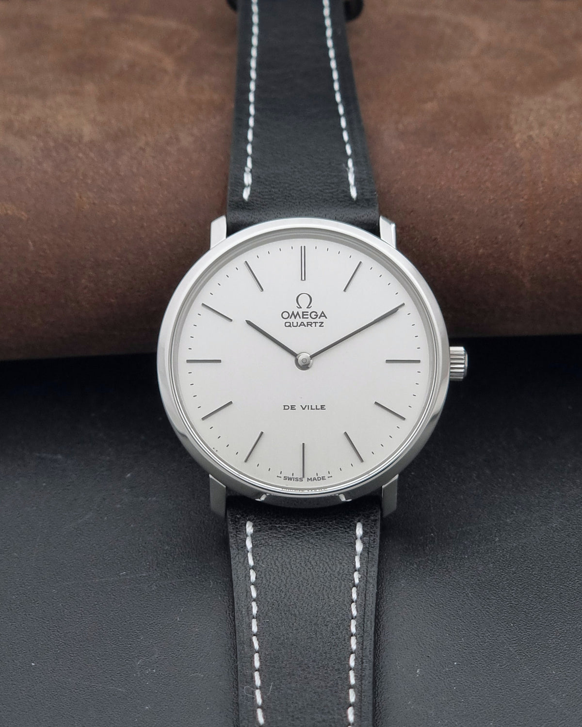 Vintage Omega De Ville 191.0044 quartz watch from 1977, alternate front view