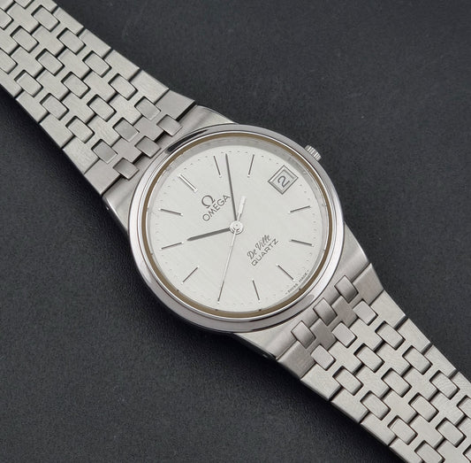 Vintage Omega De Ville 196.0159 quartz watch from 1982, front view