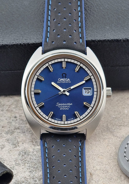 Omega watch Seamaster Cosmic 2000 Jumbo 166.130 Blue Dial Vintage 1972 - Past2PresentWatches - Wristwatch