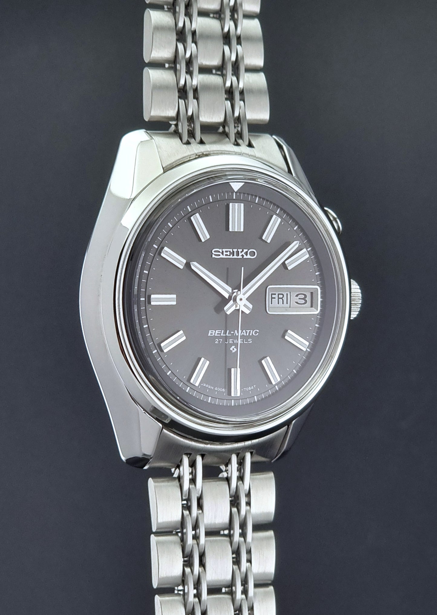 Vintage Seiko Alarm Wristwatch Bell-Matic 4006-7012 Grey Dial 1975