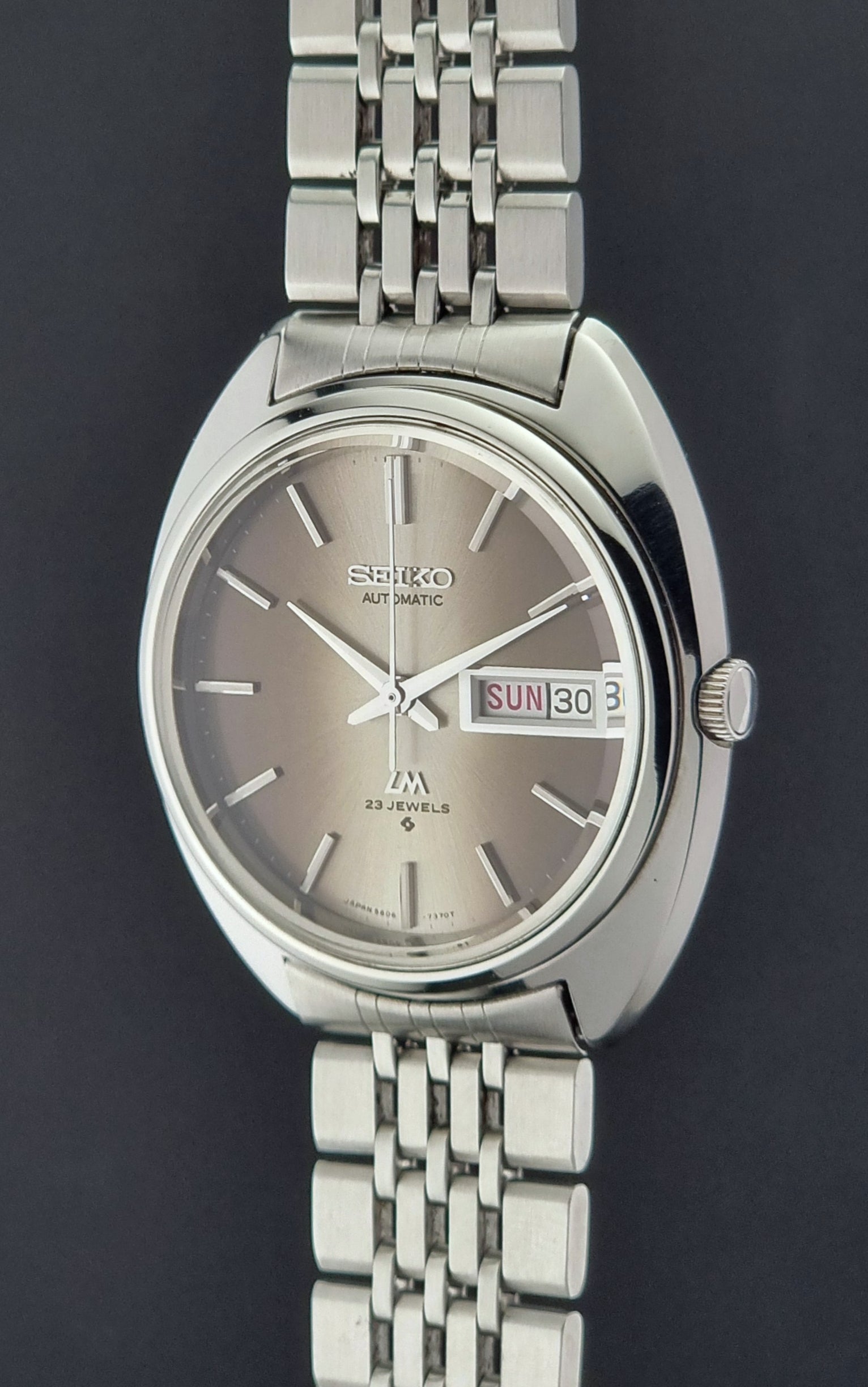 Vintage Seiko Lord Matic watch with a dark background