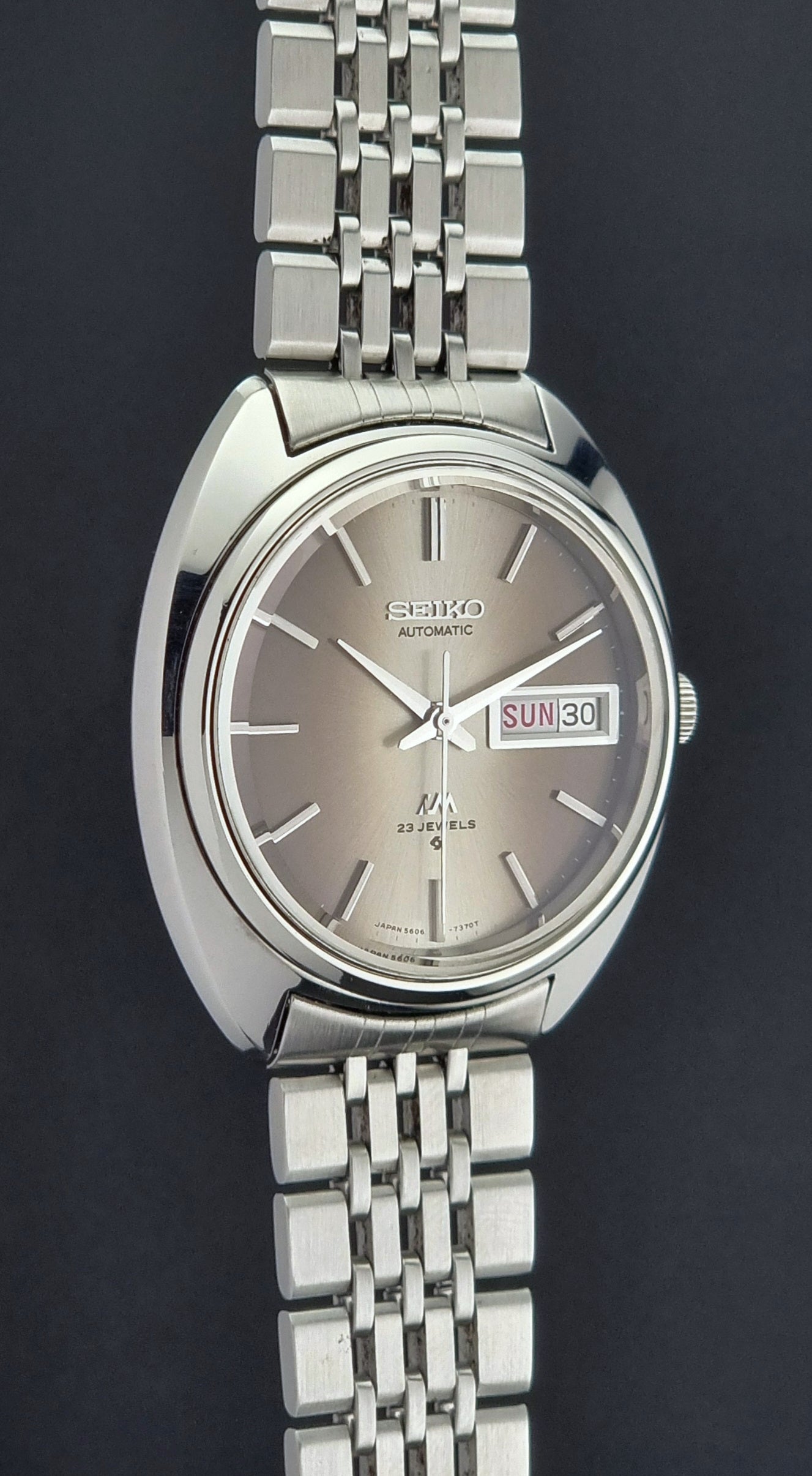 Vintage Seiko Lord Matic watch with a dark background