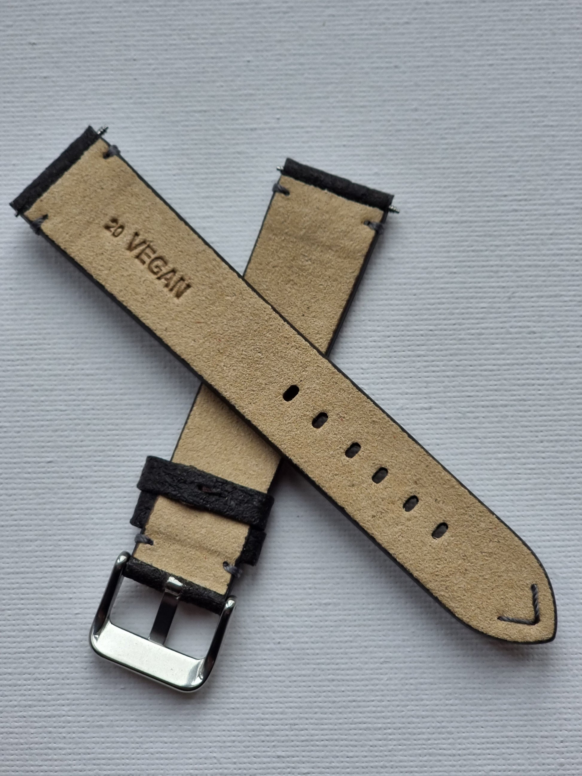 Vegan Watch strap, Sporty with “V” Stitching - Past2PresentWatches - Watch Strap